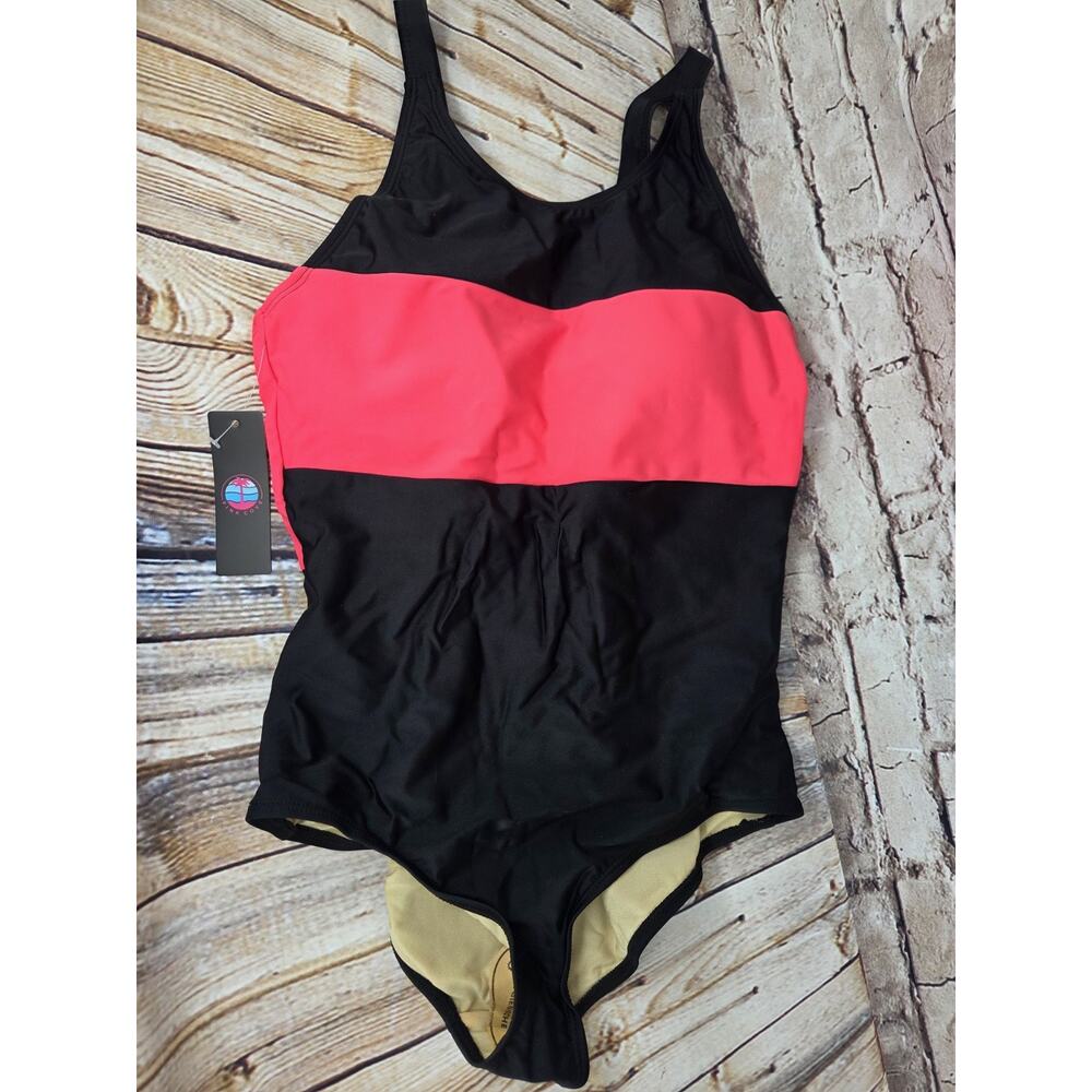Pink Cove One Piece Swimsuit Size Large Pink Black NEW